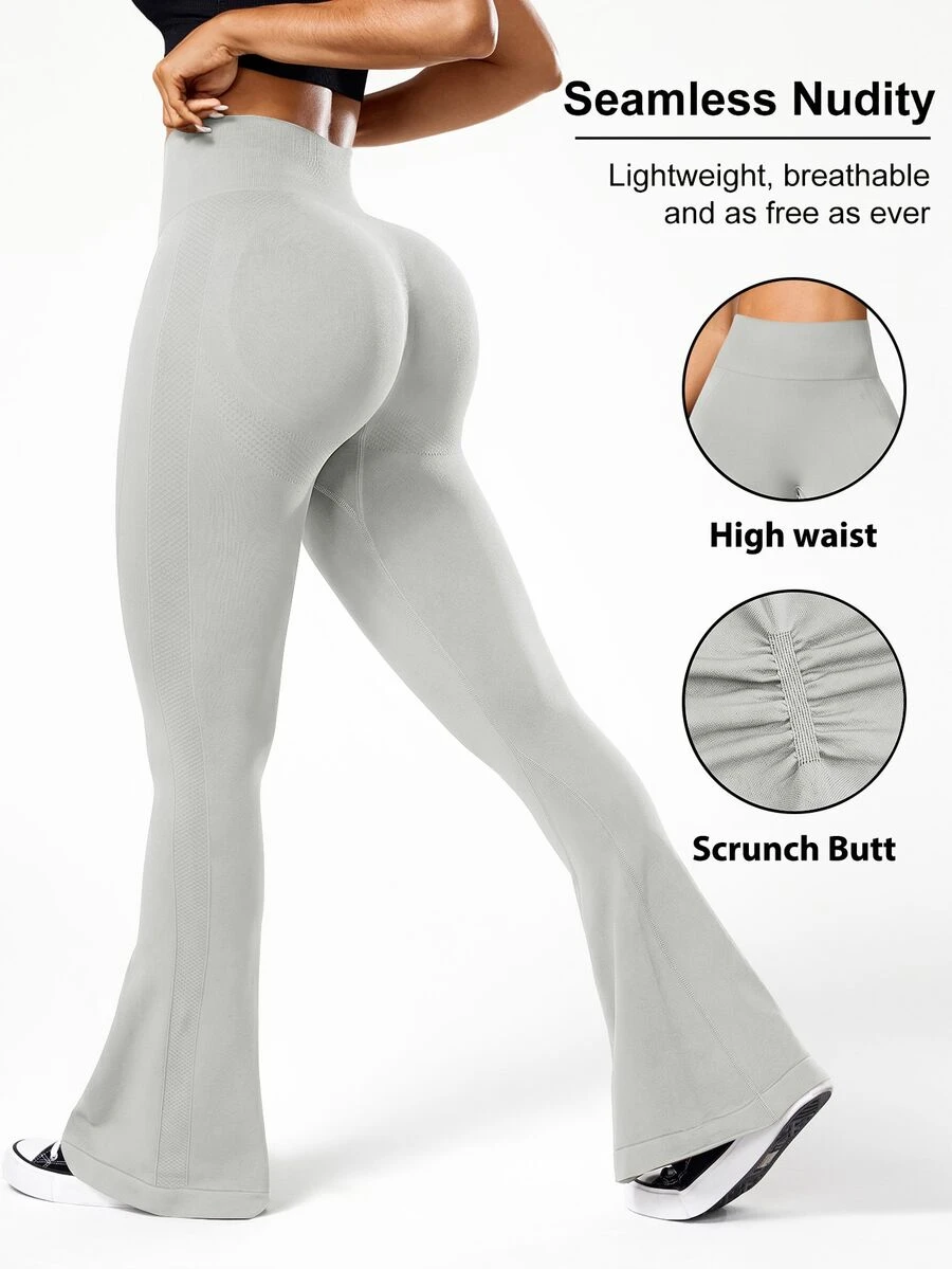 Slayform Slayform Women's Solid Color High Waist Seamless Flare Leggings - Light Grey - View 1