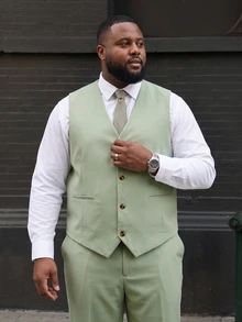 Ethos Form Men's Plus-Size Solid Colour Suit Waistcoat And Trouser Set For Weddings, Men's Formal Attire - Green - View 5