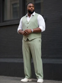 Ethos Form Men's Plus-Size Solid Colour Suit Waistcoat And Trouser Set For Weddings, Men's Formal Attire - Green - View 4