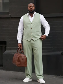 Ethos Form Men's Plus-Size Solid Colour Suit Waistcoat And Trouser Set For Weddings, Men's Formal Attire - Green - View 3