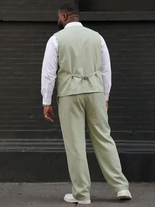 Ethos Form Men's Plus-Size Solid Colour Suit Waistcoat And Trouser Set For Weddings, Men's Formal Attire - Green - View 2