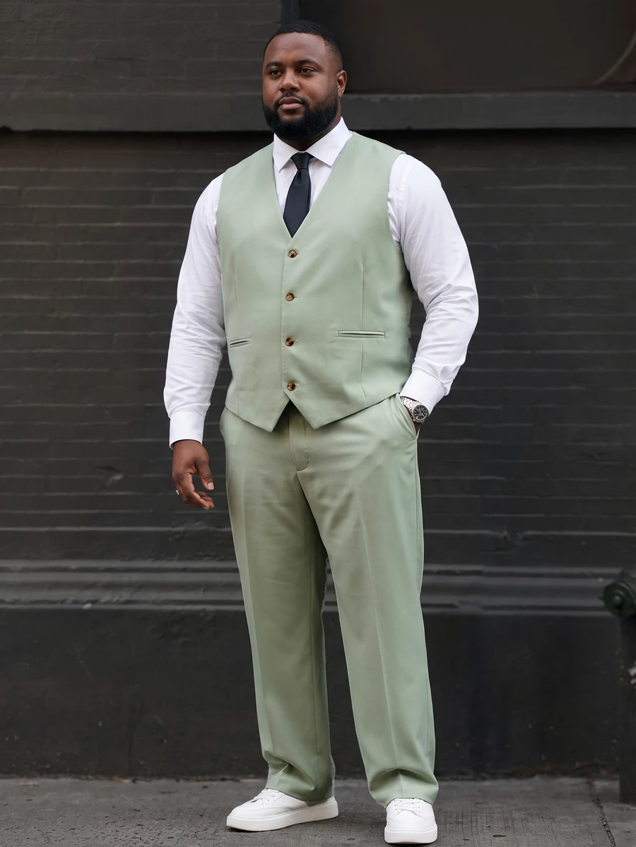 Ethos Form Men's Plus-Size Solid Colour Suit Waistcoat And Trouser Set For Weddings, Men's Formal Attire - Green - View 1