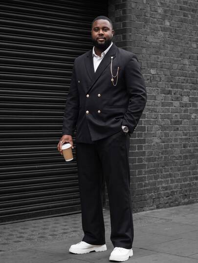 Ethos Form Men's Double-Breasted Suit Jacket And Trousers Two Pieces Set, Business Banquet Formal Suit