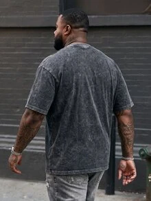 Ethos Form Men Plus Size Casual Round Neck Drop Shoulder Short Sleeve T-Shirt, Summer Streetwear Washed Oversize Top - Black - View 2