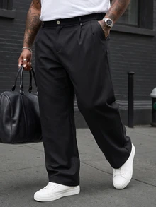 Ethos Form Manfinity Plus Size Men's Suit Pants,Black,Summer,Smart Casual,Work Business Casual Waist Rivet Design Versatile Straight Leg Trousers,Formal Gift - Black - View 4