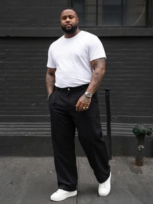 Ethos Form Manfinity Plus Size Men's Suit Pants,Black,Summer,Smart Casual,Work Business Casual Waist Rivet Design Versatile Straight Leg Trousers,Formal Gift - Black - View 3