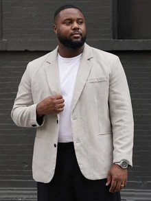 Ethos Form Men Plus Size Single-Breasted Business Casual Blazer , Beige , Formal, Ceremony - Apricot - View 4