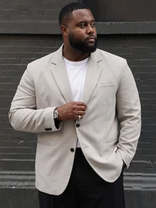 Ethos Form Men Plus Size Single-Breasted Business Casual Blazer , Beige , Formal, Ceremony - Apricot - View 1