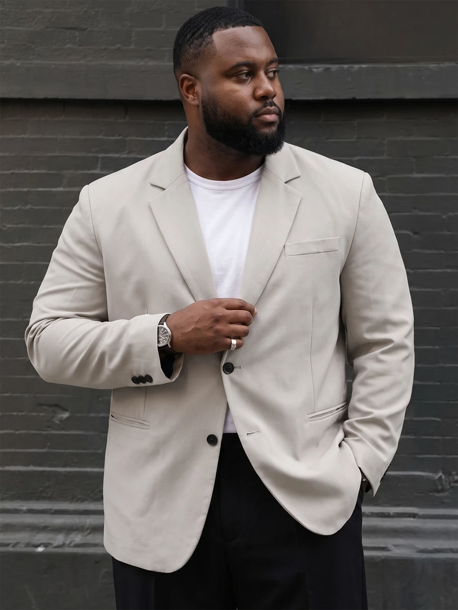 Ethos Form Men Plus Size Single-Breasted Business Casual Blazer , Beige , Formal, Ceremony - Apricot - View 1