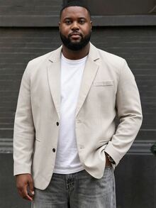Ethos Form Men Plus Size Single-Breasted Business Casual Blazer , Beige , Formal, Ceremony - Apricot - View 3