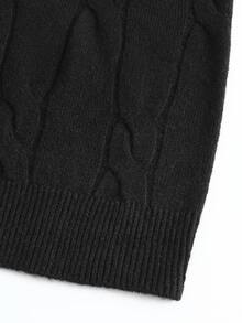 Manfinity CasualKnits Men's Autumn/Winter Long Sleeve Pullover Sweater With Turn-Down Collar, Half-Open Chest Button Rope Design, Fitted Knit Quarter-Zip Pullover - Black - View 4
