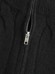 Manfinity CasualKnits Men's Autumn/Winter Long Sleeve Pullover Sweater With Turn-Down Collar, Half-Open Chest Button Rope Design, Fitted Knit Quarter-Zip Pullover - Black - View 5