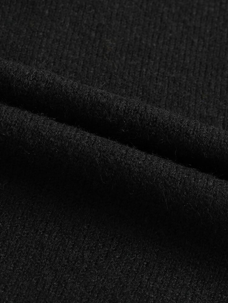 Manfinity CasualKnits Men's Autumn/Winter Long Sleeve Pullover Sweater With Turn-Down Collar, Half-Open Chest Button Rope Design, Fitted Knit Quarter-Zip Pullover - Black - View 7