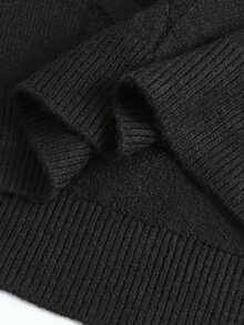 Manfinity CasualKnits Men's Autumn/Winter Long Sleeve Pullover Sweater With Turn-Down Collar, Half-Open Chest Button Rope Design, Fitted Knit Quarter-Zip Pullover - Black - View 6