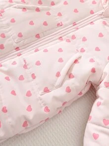 Cozy Pixies 女嬰冬季粉色愛心圖案保暖內裡加厚連帽連身棉襖外套，舒適百搭 - 粉色 - 查看 5