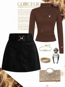 SHEIN Clasi 女款黑色時尚極簡百搭裙 - 黑色 - 查看 8
