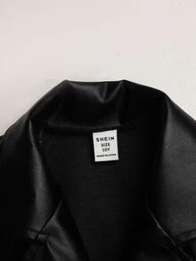 SHEIN Kids Tween Girls Loose Casual Waisted Elegant PU Leather Trench Coat, For Autumn/Winter - Black - View 4