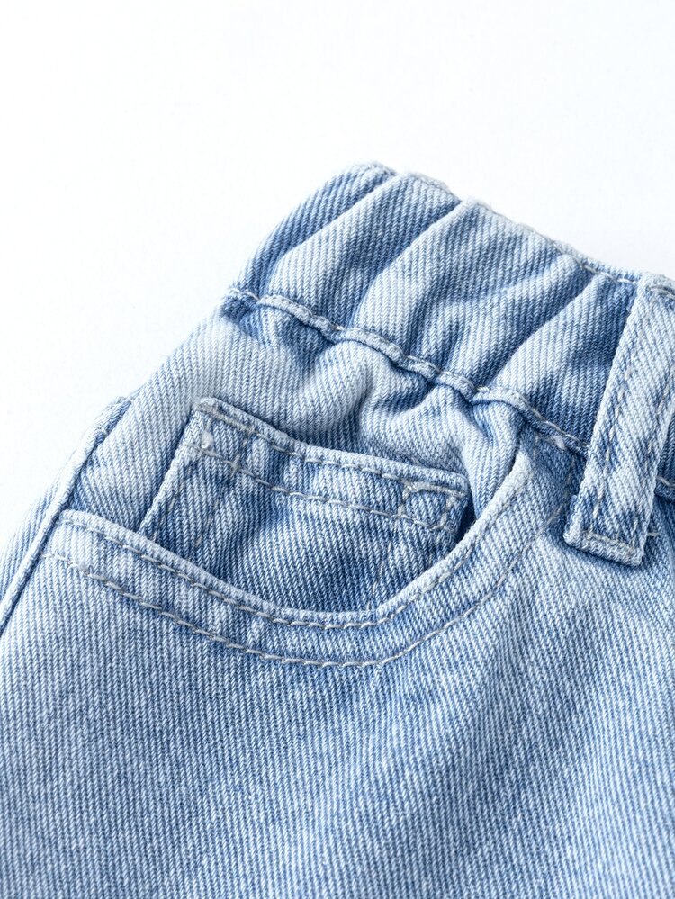 SHEIN ChillGRL Fashionable Young Girls Light Wash Denim Jeans With Playful Rabbit Heart And Letter Prints Straight Leg Long Pants Young Girls Fashion Autumn Fall - Light Wash - View 6