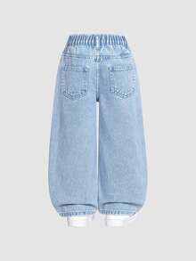 SHEIN ChillGRL Fashionable Young Girls Light Wash Denim Jeans With Playful Rabbit Heart And Letter Prints Straight Leg Long Pants Young Girls Fashion Autumn Fall - Light Wash - View 2