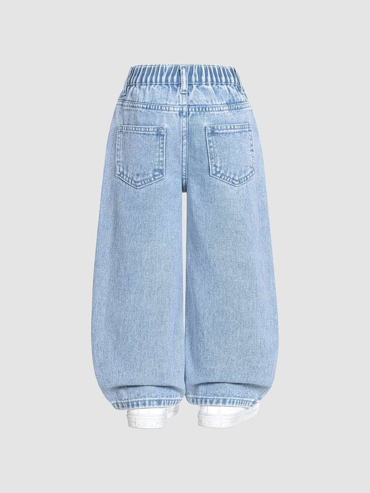 SHEIN ChillGRL Fashionable Young Girls Light Wash Denim Jeans With Playful Rabbit Heart And Letter Prints Straight Leg Long Pants Young Girls Fashion Autumn Fall - Light Wash - View 2