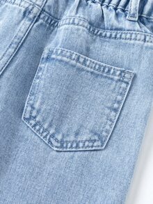 SHEIN ChillGRL Fashionable Young Girls Light Wash Denim Jeans With Playful Rabbit Heart And Letter Prints Straight Leg Long Pants Young Girls Fashion Autumn Fall - Light Wash - View 7