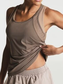 11SKNDS Racerback Sports Tank Top, Scoop Neck, Relaxed Fit With Sweat-Wicking, Stretchy, Breathable, Quick-Dry & Buttery-Soft, For Gym Fitness Yoga Pilates Studio Summer, Running, Training & Hy-Rox - Brown - View 1