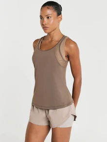 11SKNDS Racerback Sports Tank Top, Scoop Neck, Relaxed Fit With Sweat-Wicking, Stretchy, Breathable, Quick-Dry & Buttery-Soft, For Gym Fitness Yoga Pilates Studio Summer, Running, Training & Hy-Rox - Brown - View 5