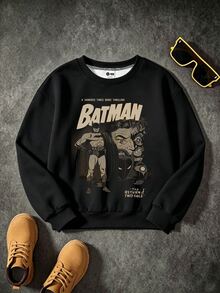 BATMAN X SHEIN 小男孩卡通圖案印花圓領長袖運動衫街頭風 - 彩色 - 查看 5