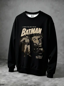 BATMAN X SHEIN 小男孩卡通圖案印花圓領長袖運動衫街頭風 - 彩色 - 查看 4