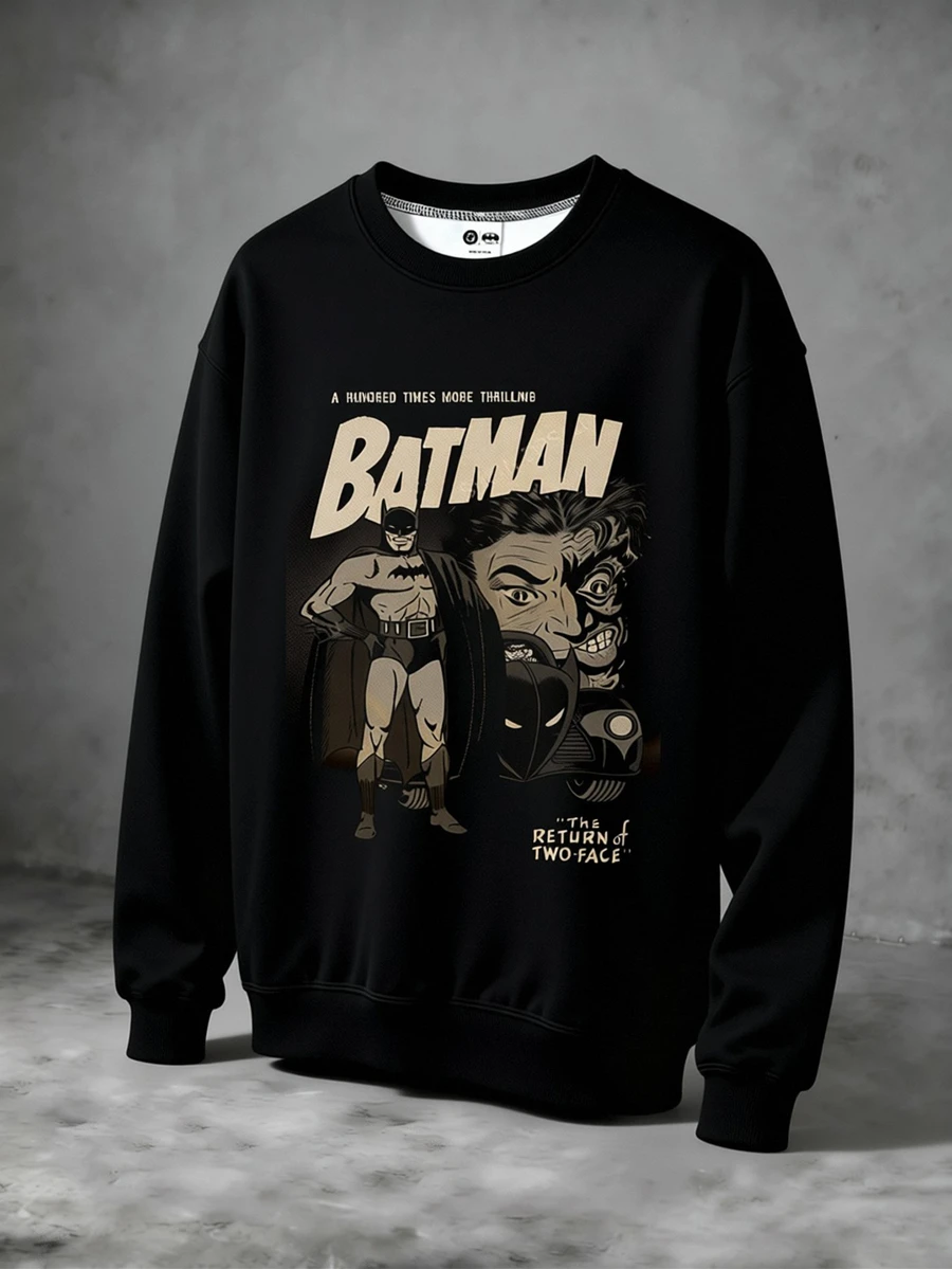 BATMAN X SHEIN Young Boy Cartoon Pattern Print Crew Neck Long Sleeve Sweatshirt Streetwear - Multicolor - View 1