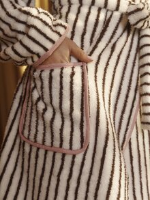 Aralina Sleepwear Women's Fluffy Fabric Contrast Bind Detail Soft Comfort Casual Home Fall Winter Robe - Coffee Brown - View 6