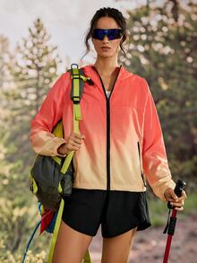 Exploreva Exploreva Women's Spring Autumn Gradient Color Long Sleeve Outdoor Jacket - Baby Pink - View 6
