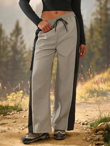 Exploreva Celana Panjang Outdoor Kasual Wanita dengan Tali Serut di Pinggang dan Kombinasi Warna - Grey - View 9