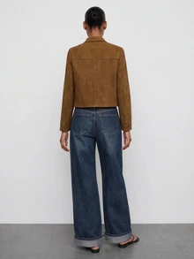 Maija Solid Grommet Eyelet Zip Up Crop Jacket Everyday Shades Of Brown Autumn Casual - Brown - View 4