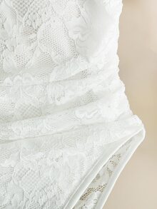 SHEIN Rosurelle 优雅性感连体衣，修身蕾丝连体衣，V领长袖，腰部褶裥设计，百搭通勤连体衣，适合春夏穿着，白色，适合度假和海滩穿着 - 白色 - 查看 5