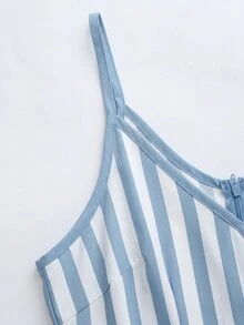 SHEIN Rosurelle New Arrival Spaghetti Strap Striped Cinched Waist Dress For Women - Blue and White - View 6