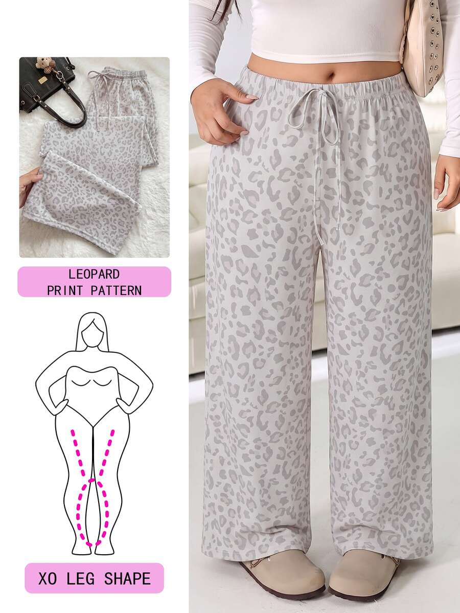 Solflare Plus Size Women Drawstring Waist Leopard Print Casual Daily Sweatpants - Multicolor - View 1