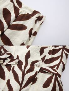 SHEIN Rosurelle 女款夏季咖啡葉印花吊帶上衣與短褲兩件套，度假風紋理面料，休閒成熟風格，海灘穿搭，鄉村音樂會穿搭 - 彩色 - 查看 7