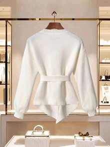 SHEIN Rosurelle كارديجان أنيق ناعم أبيض عالي الجودة للنساء للخريف/الشتاء الجديد - أبيض - مشاهدة 2