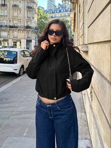 Siren Gaze Women's Solid Color Stand Collar Long Sleeve Single-Breasted Casual Jacket - Black - View 8