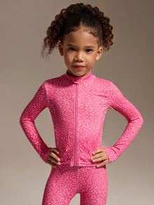SHEIN 2pcs/Set Young Girls' Fuchsia Leopard Print Active Jacket & Leggings Set,High Stretch Comfortable Slim Fit Baby Pink,Autumn Winter,Gym Running, Fall - Hot Pink - View 4