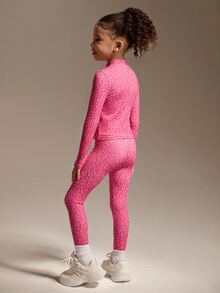 SHEIN 2pcs/Set Young Girls' Fuchsia Leopard Print Active Jacket & Leggings Set,High Stretch Comfortable Slim Fit Baby Pink,Autumn Winter,Gym Running, Fall - Hot Pink - View 3