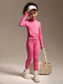 SHEIN 2pcs/Set Young Girls' Fuchsia Leopard Print Active Jacket & Leggings Set,High Stretch Comfortable Slim Fit Baby Pink,Autumn Winter,Gym Running, Fall - Hot Pink - View 6