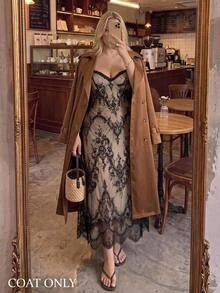 SHEIN MOD Women's Plus Size Brown Long Trench Coat Jacket, Early Autumn - Brown - View 6