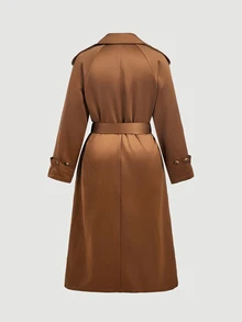 SHEIN MOD Women's Plus Size Brown Long Trench Coat Jacket, Early Autumn - Brown - View 3