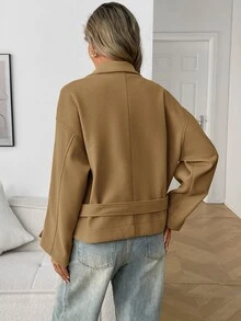 Elyressa Women's High Neck Raglan Sleeve Horn Button Fashion Versatile Minimalist French Casual Elegant Overcoat Office Work Everyday Khaki Fall - Khaki - View 2