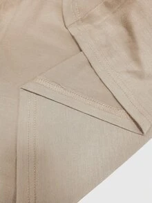 Louniche Kaos Wanita Kasual Warna Polos dengan Detail Hem Berpilin - Khaki - View 5