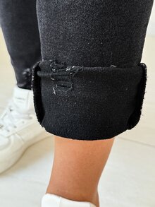 SHEIN 孕婦休閒日常外出牛仔褲，附口袋與鈕扣，女款牛仔女孩風格套裝 - 黑色 - 查看 6