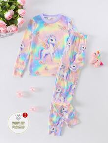 Tween Girl Unicorn Print Long Sleeve Top And Pants Loungewear Set - Multicolor - View 7