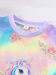 Tween Girl Unicorn Print Long Sleeve Top And Pants Loungewear Set - Multicolor - View 8